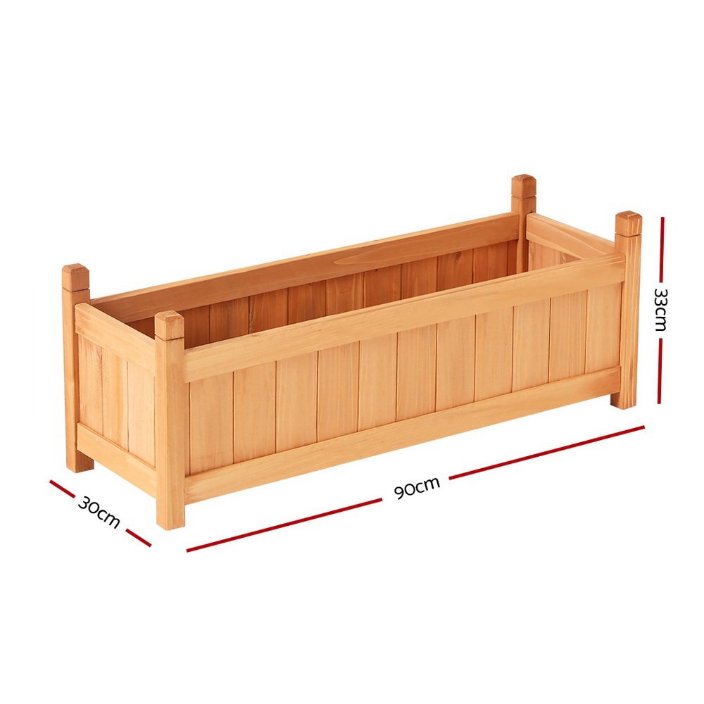 Green Fingers Garden Bed 90x30x33cm Wooden Planter Box Raised Container Growing - Image 2