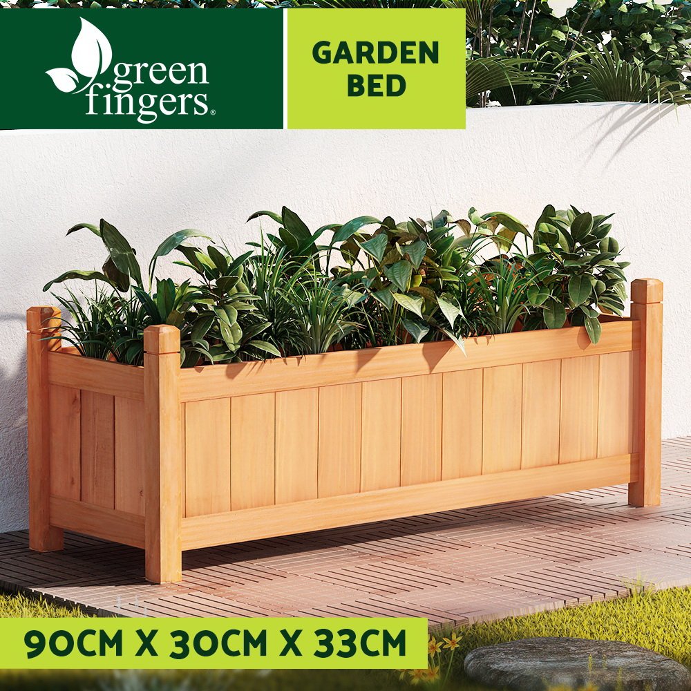 Green Fingers Garden Bed 90x30x33cm Wooden Planter Box Raised Container Growing - Image 4