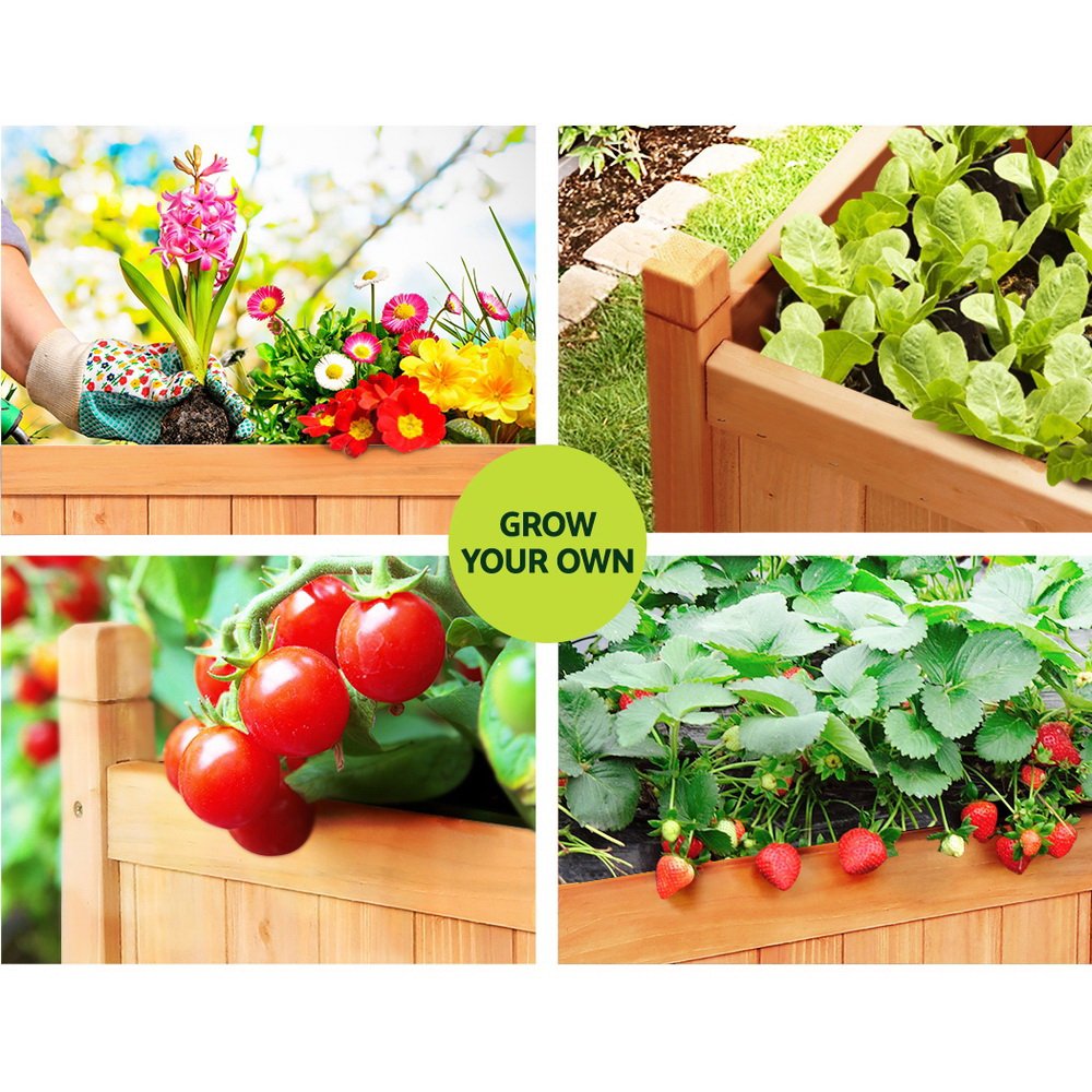 Green Fingers Garden Bed 90x30x33cm Wooden Planter Box Raised Container Growing - Image 5