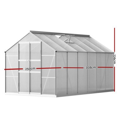 Greenfingers Greenhouse 3x2.5x2.26M Double Doors Aluminium Green House Garden Shed - Image 2