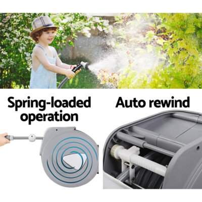 Water Hose Reel 30M Retractable Garden Auto Rewind Spray Gun - Image 5