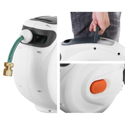 Greenfingers Retractable Hose Reel 30M Garden Water Brass Spray Gun Auto Rewind - Image 3