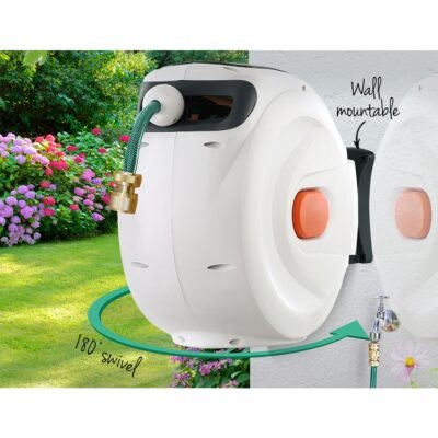 Greenfingers Retractable Hose Reel 30M Garden Water Brass Spray Gun Auto Rewind - Image 5