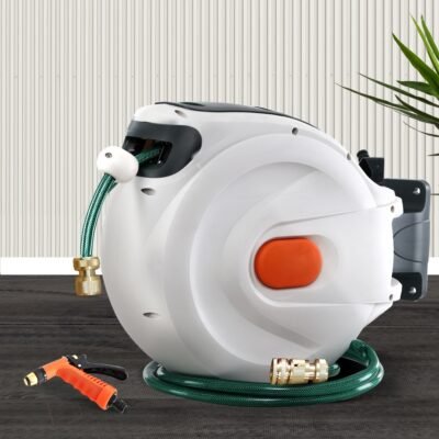Greenfingers Retractable Hose Reel 30M Garden Water Brass Spray Gun Auto Rewind - Image 7