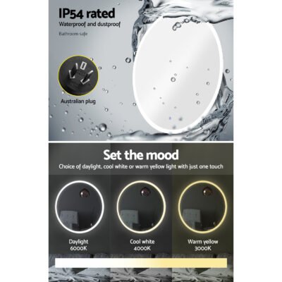 Embellir Wall Mirror 80cm with Led light Makeup Home Decor Bathroom Round Vanity - Image 5