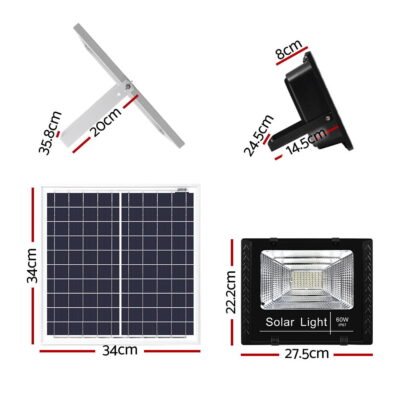 Leier 80 LED Solar Street Light 60W Flood Motion Sensor Remote Outdoor Wall Lamp - Image 2