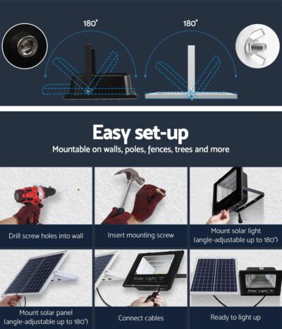 Leier 80 LED Solar Street Light 60W Flood Motion Sensor Remote Outdoor Wall Lamp - Image 5