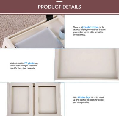 Multifunction Laptop Bed Desk with foldable legs for Home Office (White) - Image 7