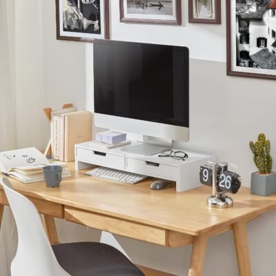 White Monitor Stand with Drawers - Image 2