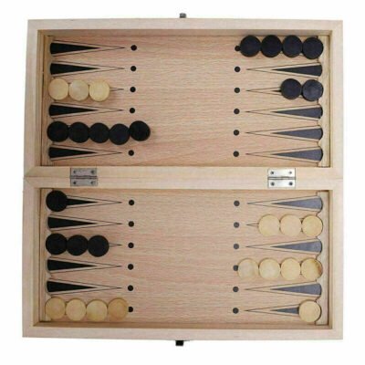 3 IN 1 Wooden Chess Set Folding Chessboard Wood Pieces Draughts Backgammon Toy - Image 4