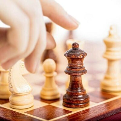 3 IN 1 Wooden Chess Set Folding Chessboard Wood Pieces Draughts Backgammon Toy - Image 6