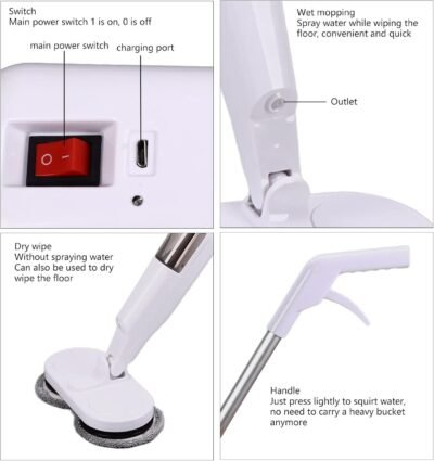 Cordless Electric spin 6Mops Cleaner 5In1 Floor Polisher Sweeper Washer Scrubber - Image 2