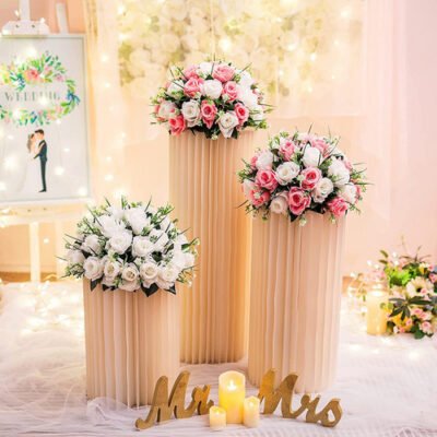 3 PCS Carboard Round Plinth Cylinder Pedestal Wedding Flower Display Stand - Image 2