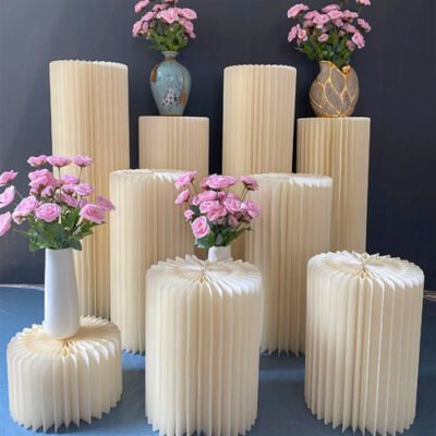 3 PCS Carboard Round Plinth Cylinder Pedestal Wedding Flower Display Stand - Image 4