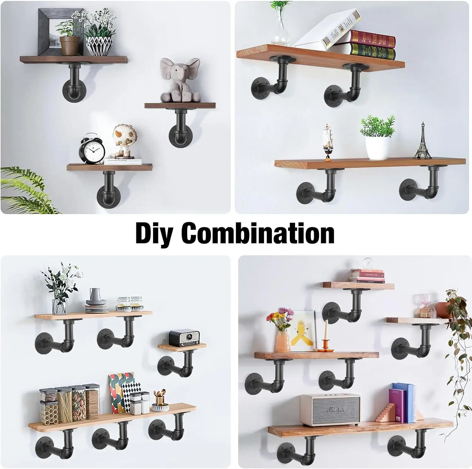 4PCS Pipe Floating Shelf Bracket Industrial Pipe Shelf Bracket Mounting Bracket Storage Racks Decor - Image 3