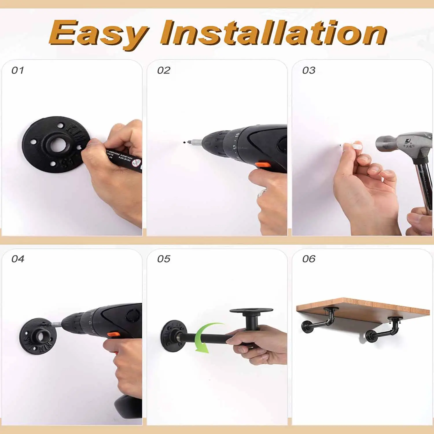 4PCS Pipe Floating Shelf Bracket Industrial Pipe Shelf Bracket Mounting Bracket Storage Racks Decor - Image 9