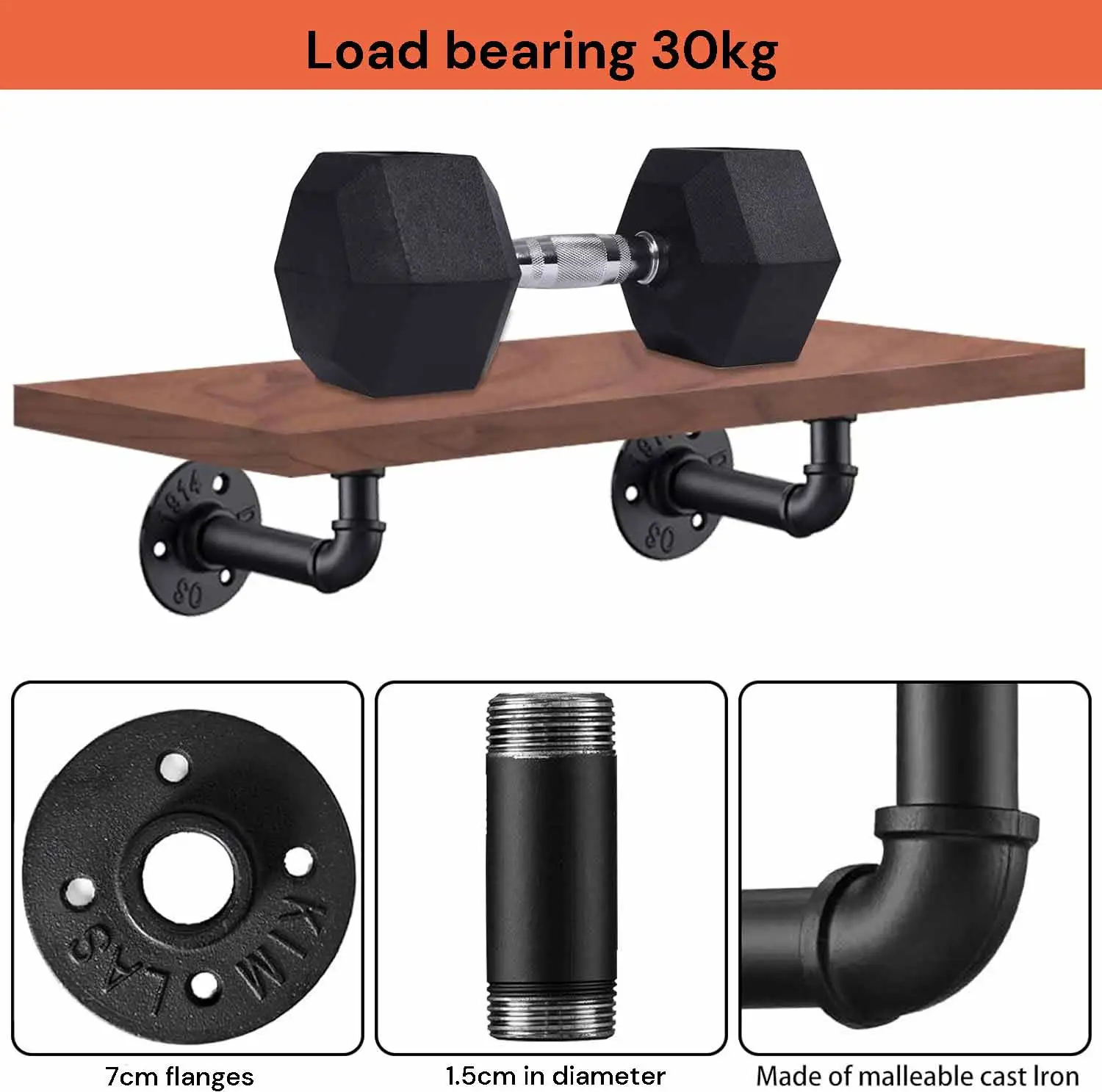 4PCS Pipe Floating Shelf Bracket Industrial Pipe Shelf Bracket Mounting Bracket Storage Racks Decor - Image 10