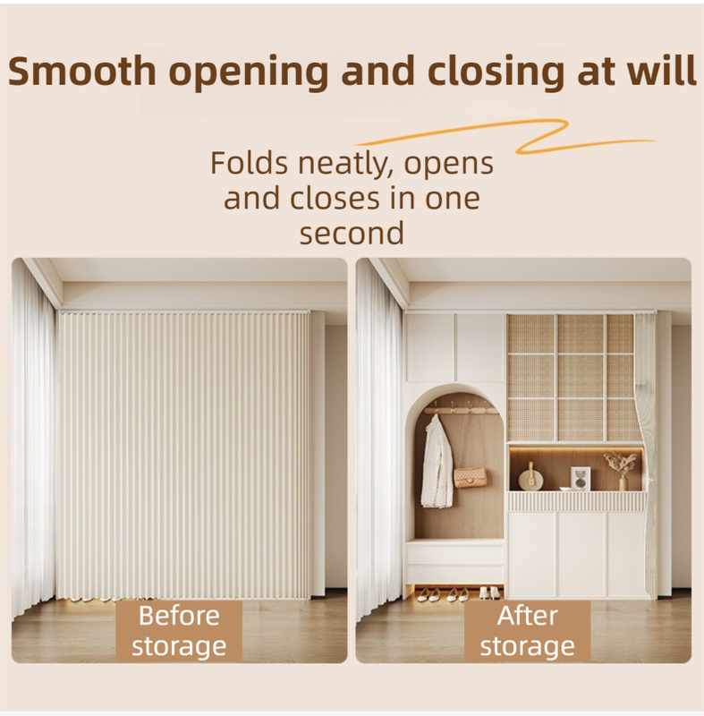 150 X 180 CM Light Gray Linen-Look Dust Drill-Free Pull-Curtain - Folding Doorless Closet Divider with Magnetic Closure & Hanging Rings - Image 3