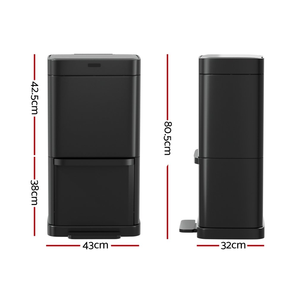 Devanti 70L Motion Sensor Bin Pedal Bins Automatic Black - Image 2