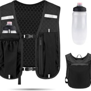 Reflective Running Vest - Running Vest - Running Vest with reflective - With 500ml Flask - Running Vest - running vest drink holder-running vest - Drinking Vest - Ultralight and durable vest - Adjustable - for Cycling, Walking - black