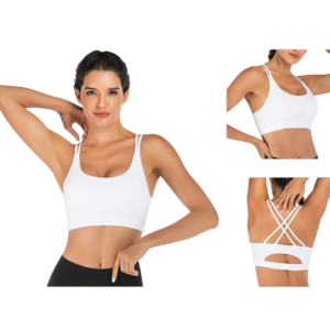 XXL Size White Elegant Sexy Criss-Cross Back Sports Bra for Women - High Support & Anti-Shock, Wire-Free Yoga Crop Top with X-Shape Fine Strap