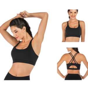 XXL Size Black Elegant Sexy Criss-Cross Back Sports Bra for Women - High Support & Anti-Shock, Wire-Free Yoga Crop Top with X-Shape Fine Strap