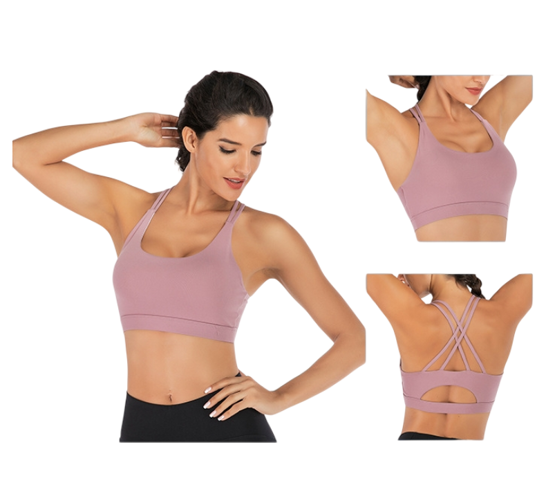 XXL Size Purple Elegant Sexy Criss-Cross Back Sports Bra for Women - High Support & Anti-Shock, Wire-Free Yoga Crop Top with X-Shape Fine Strap